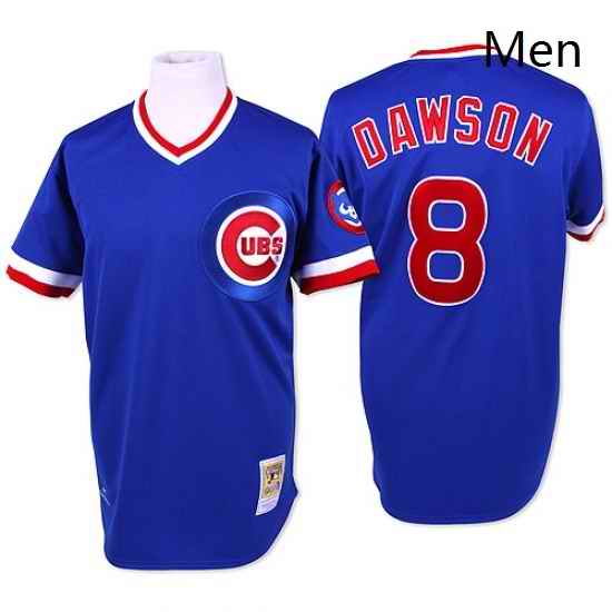 Mens Mitchell and Ness Chicago Cubs 8 Andre Dawson Replica Blue Throwback MLB Jersey